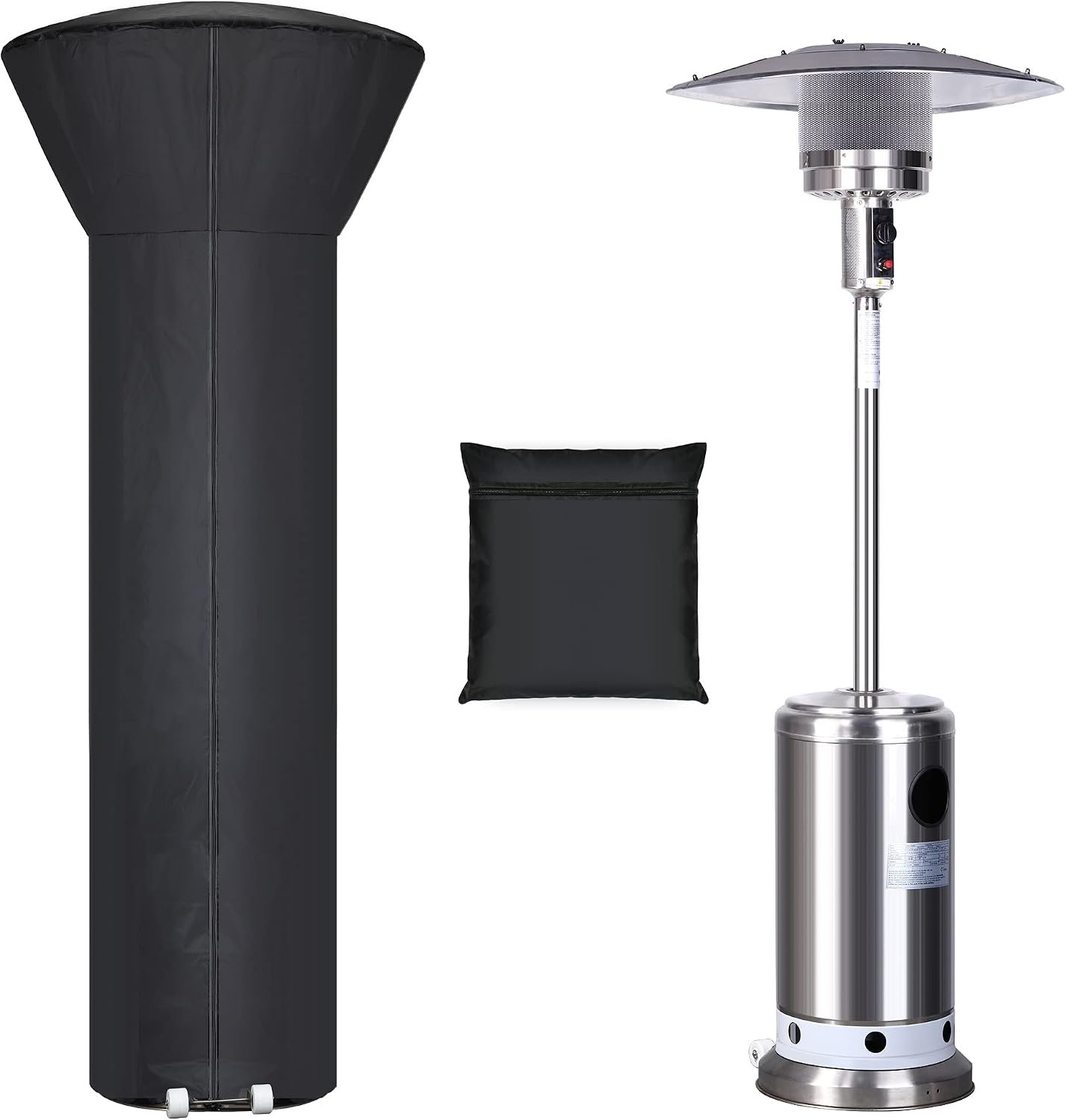 Patio Heater Covers with Zipper and Storage Bag,Waterproof,Dustproof,Wind-Resistant,Sunlight-Resistant,Snow-Resistant,Black,89” Height x 33″ Dome x 19″ Base