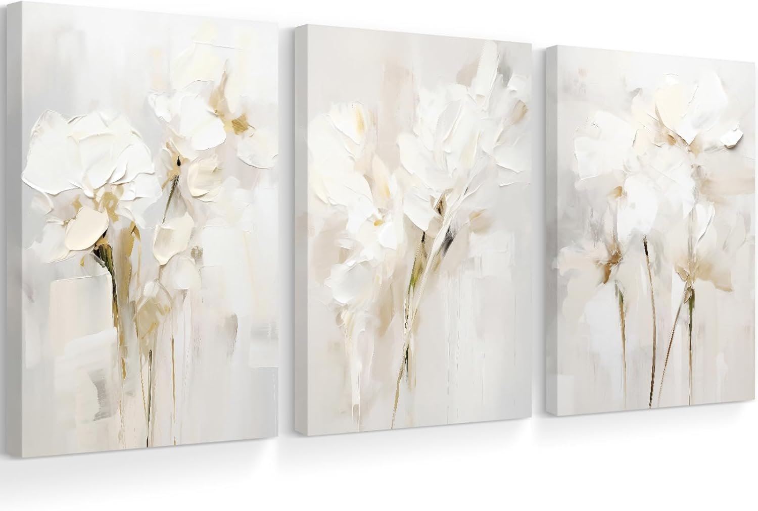Neutral Wall Art Abstract Floral Canvas Pictures Beige Flower Wall Decor Modern Painting Minimalist Poster Abstract Botanical Prints White Artwork for Bedroom Living Room 12x16x3 Inch Ready to Hang