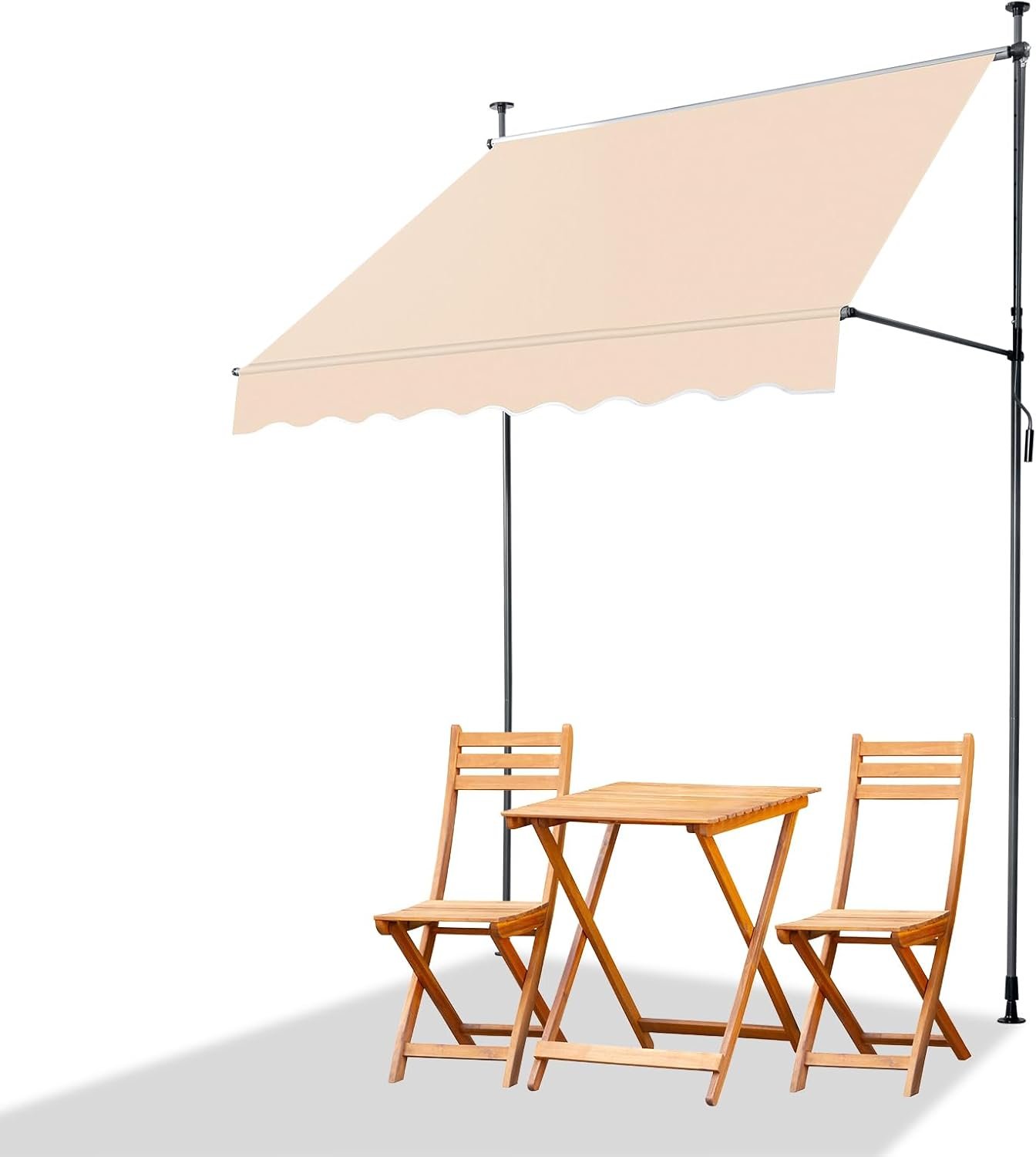 VINGLI Manual Retractable Awnings for Patio, 78″x118″ Patio Awning Window Awning Exterior Adjustable Door Canopy with UV Protection for Backyard, Garden, Balcony (Beige, 47″ roll Out)