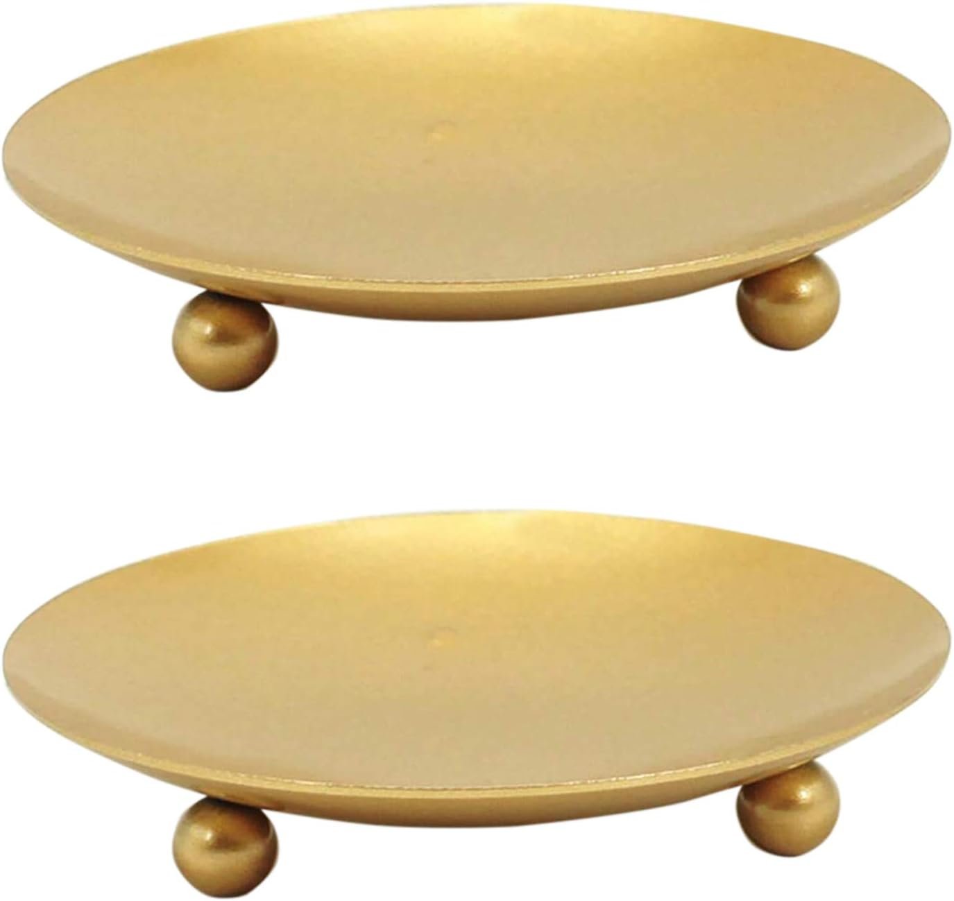 YYaaloa 2 Pack Gold Decorative Iron Plate Candle Holder 4.33” Candle Stand Candle Plate for LED & Wax Candles, Incense Cones, Spa, Weddings (Gold-2 Pack)