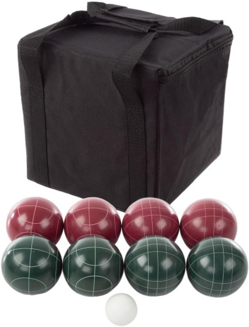 Trademark Games Bocce Ball Set Regulation Size – Lawn Game for Backyard or Beach – Includes Red and Green Bocce Balls, Pallino, and Carrying Case