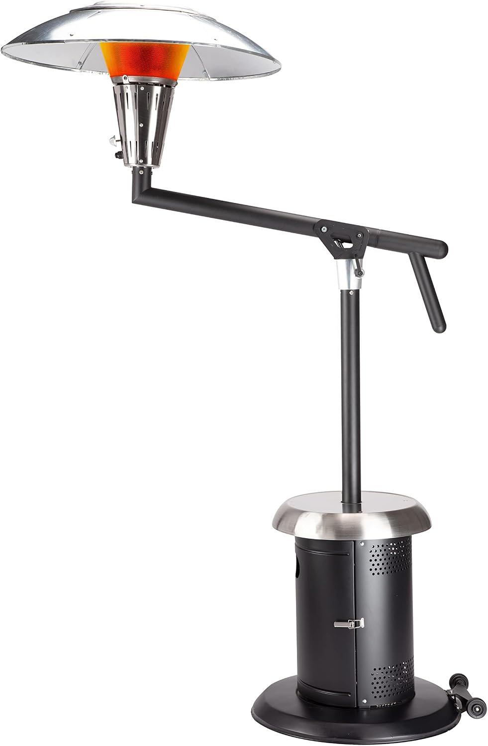 Cuisinart Perfect Position Propane Patio Heater, 38,200 BTU Powerful Directional Stainless Steel Outdoor Heater with Hidden Tank and Drink Table, Swivel Arm and Reflective Heat Shield