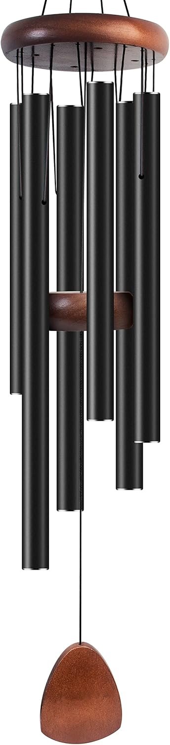 Bursvik Large Aluminium Wind Chimes 37″ to Create a Zen Atmosphere Suitable for Outdoor, Garden, Patio Decoration. Classic Black Wind Chime with Wind Catcher Suitable as A Gift for Mom Neighbor Unisex