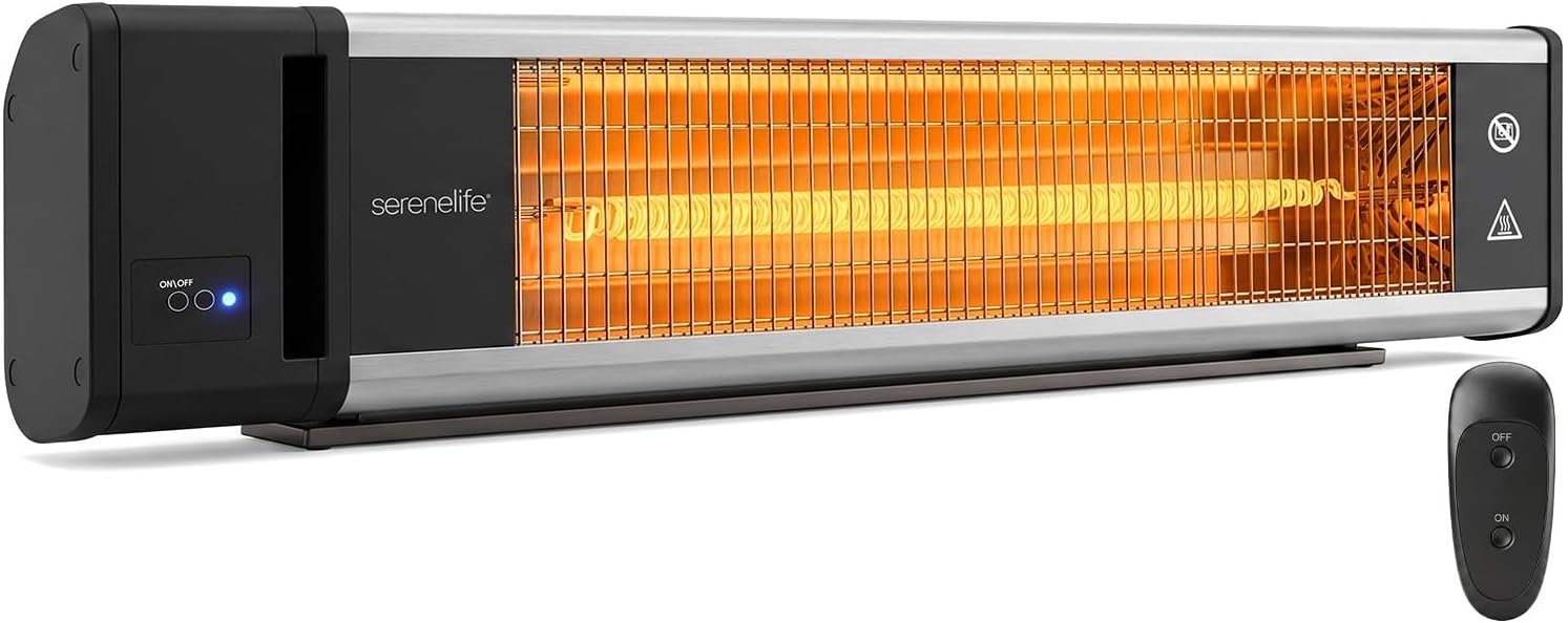 SereneLife Portable Infrared Indoor and Outdoor Electric Space Heater with Remote, IP65 Approved, 1500 Watt Wall-Mounted Hanging for Patio, Restaurant, Backyard, Garage, Decks, Gazebos, Cafes