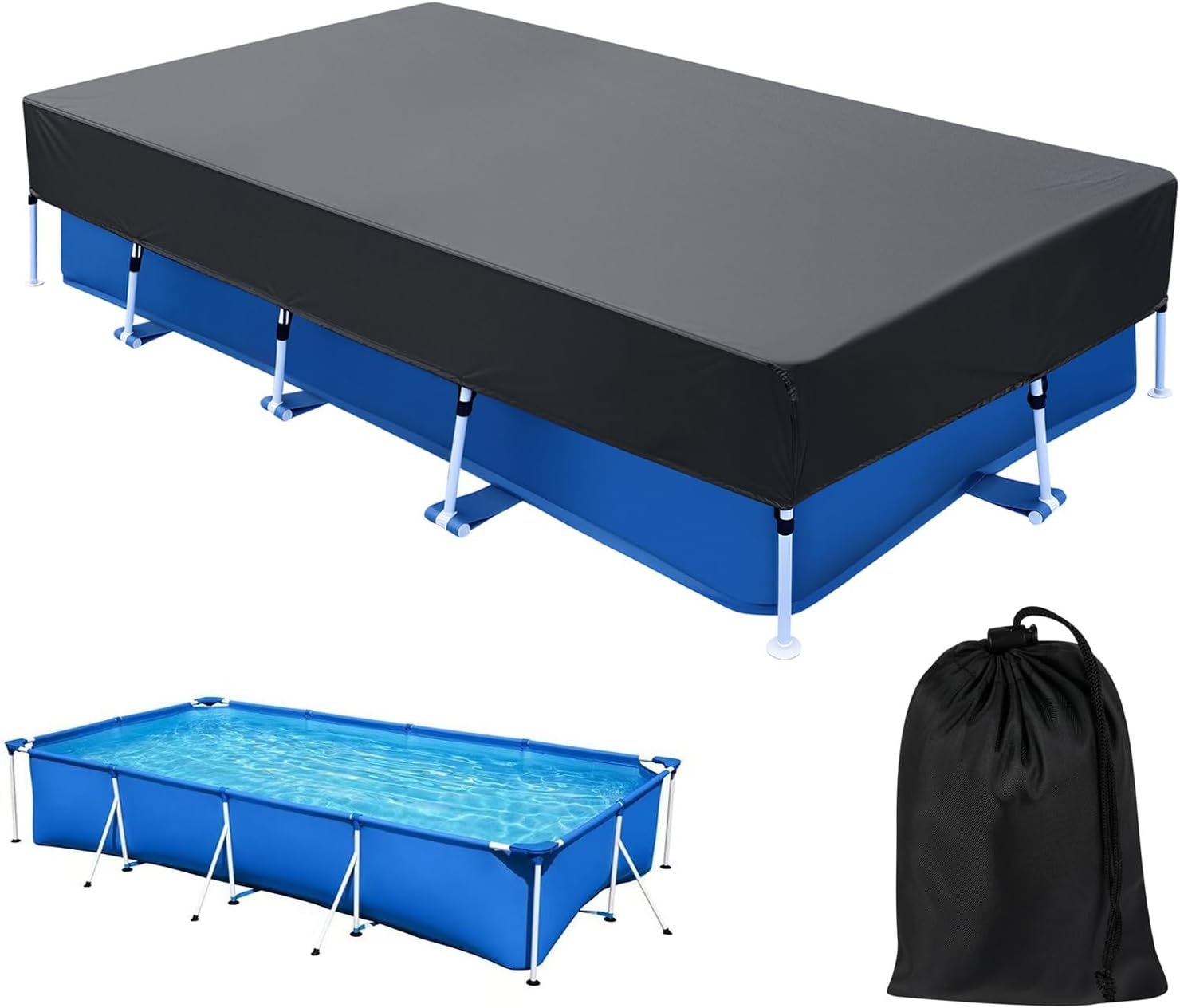 177 x 87 in Rectangle Pool Cover Drawstring Design 14×7 Rectangular Frame Swimming 14 Foot Pool Cover for 178×86 Above Ground Pools Durable and Tear-Resistant Winter Pool Cover