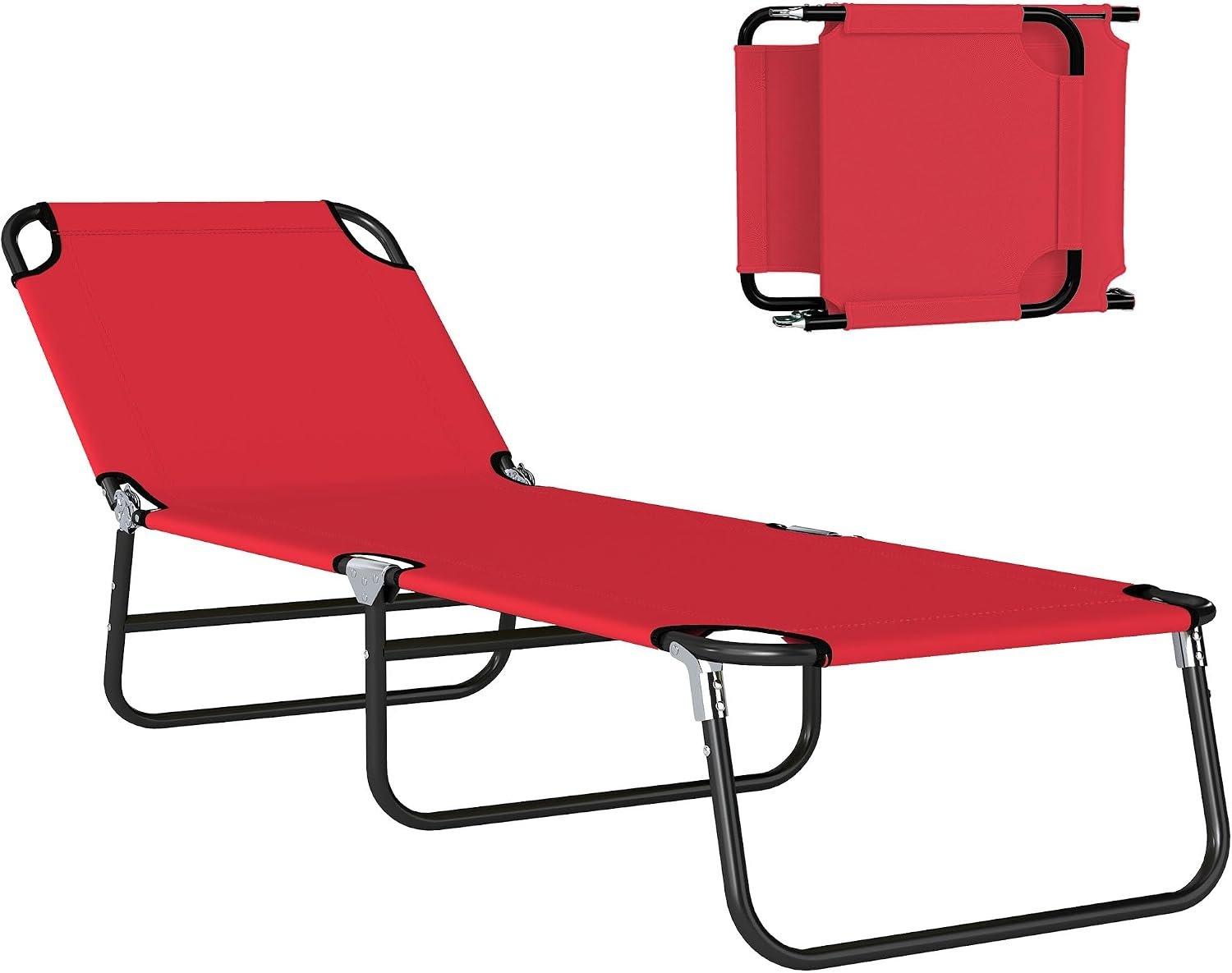 Outsunny Folding Chaise Lounge Chair with 5-Level Back, Red | Pool Sun Tanning Chairs, Breathable Mesh Seat, Headrest, for Pool, Beach, Yard, Patio, Outside