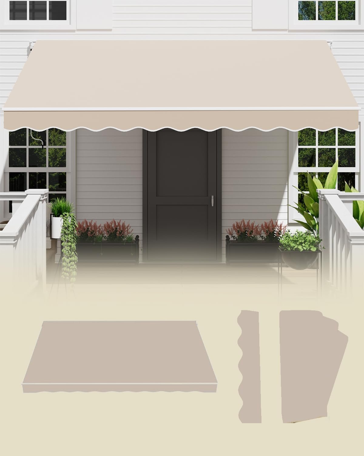 GDPFN 13x10FT Retractable Awning Replacement, 300g/m² Heavy-Duty Polyester Fabric Cover (Without Frame), Exterior Sunshade Canopy Cloth for Yard, Deck, Balcony, Beige