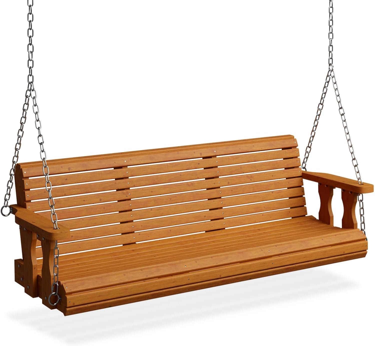 VINGLI 5 FT Patio Wooden Porch Swing for Outdoors, Heavy Duty 880 LBS Swing Chair Bench with Hanging Chains for Garden & Courtyard (Brown)