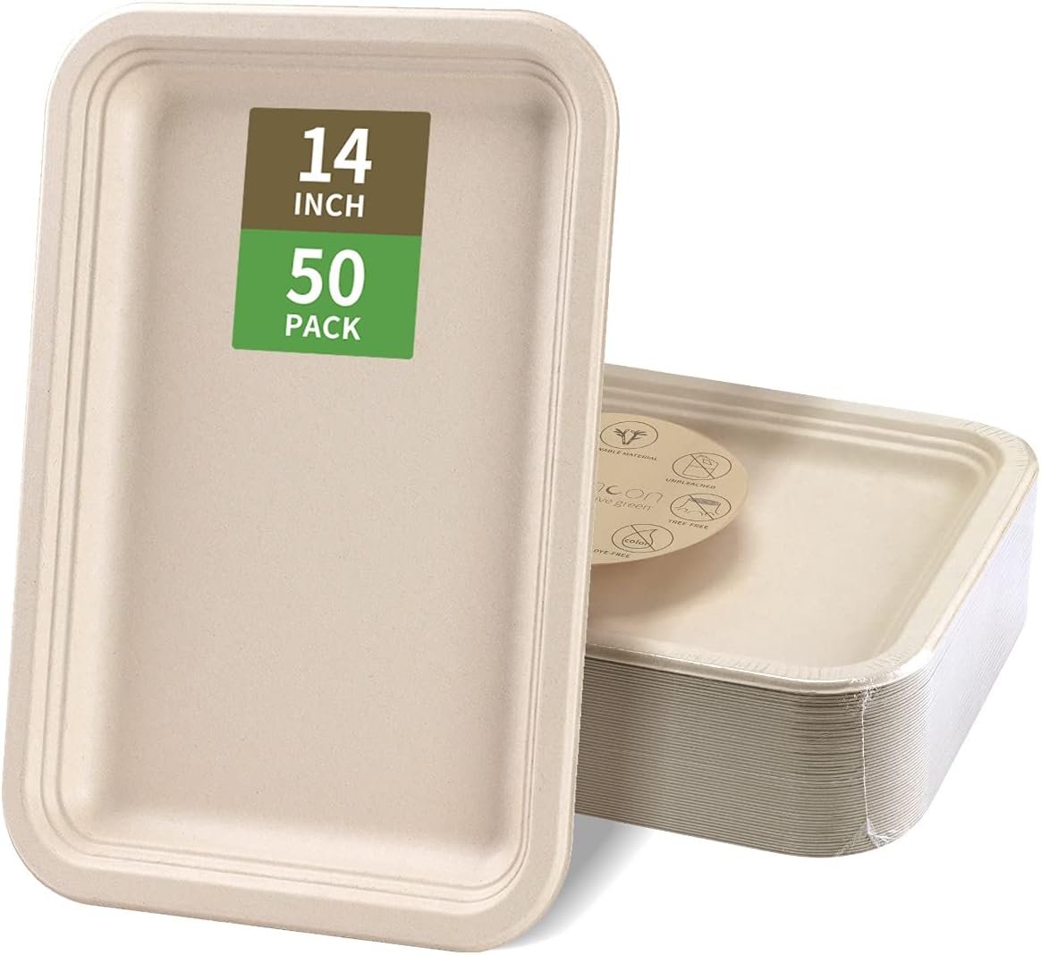 bloomoon 50 Pack 14 Inch Disposable Food Trays for Party Heavy Duty | Large Paper Plates 14 inch Crawfish Trays BBQ Plates Disposable Serving Platters Trays, Seafood Boil Party Supplies