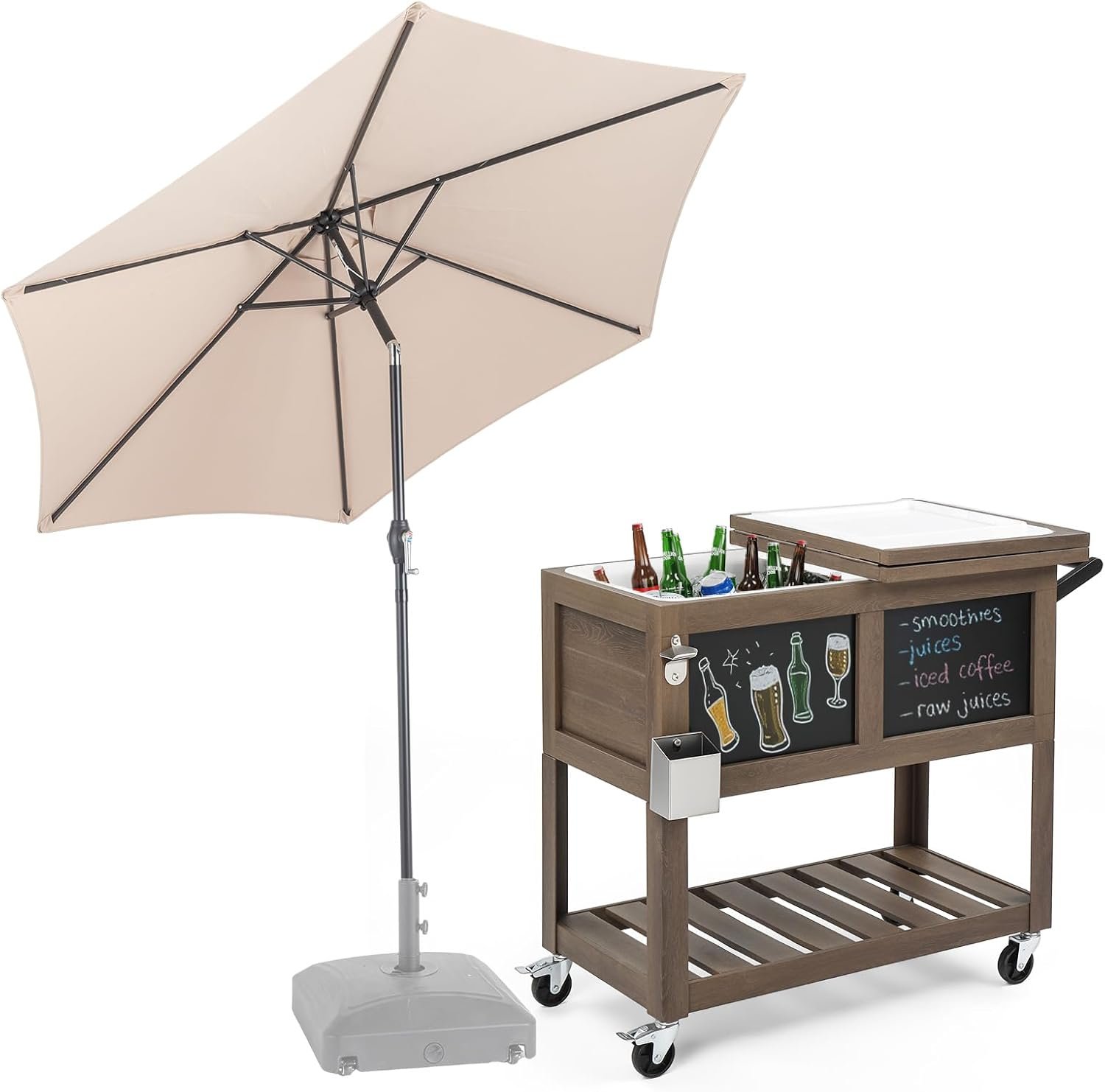 VINGLI Patio Cooler, Ice Chest with Blackboard, Bottle Opener Drainage, Outdoor Cooler for Party, Deck, Pool