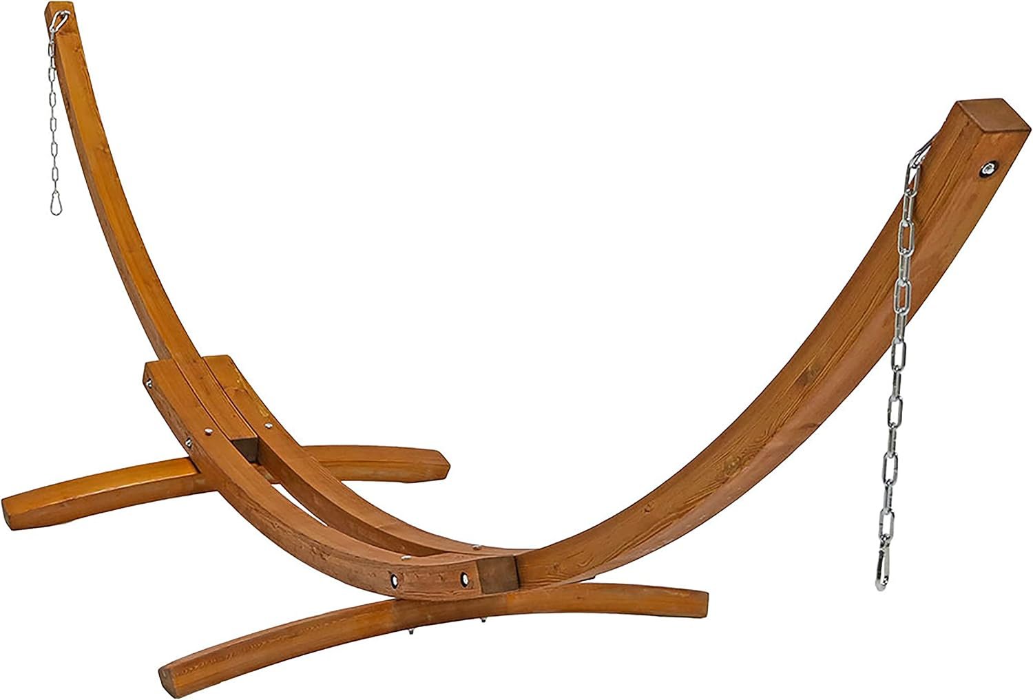 Sunnydaze Curved Wooden Hammock Stand for Outside, 400 lb Capacity, 13 ft | Heavy-Duty Larch Wood Hammock Frame for 9 to 12 ft Hammocks, Includes Chains and Carabiners, Large Double Hammock Stand Only