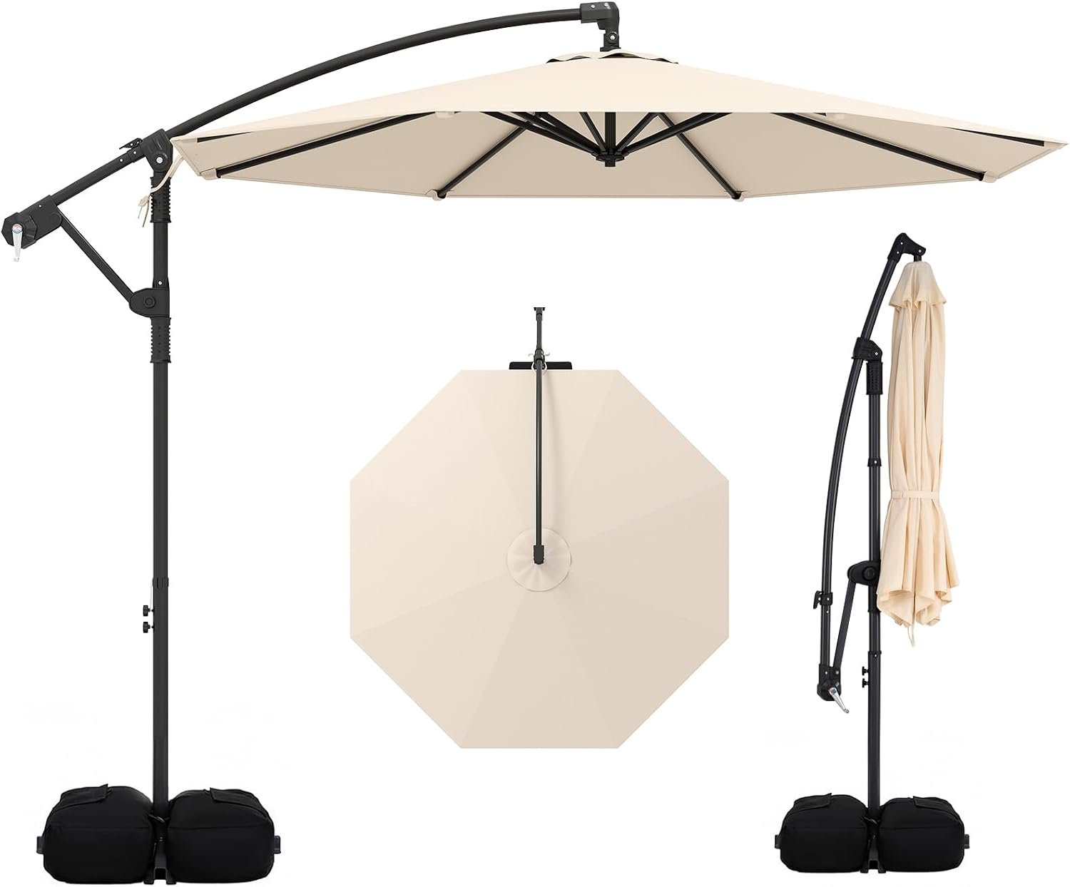 Tangkula 10ft Patio Umbrella with Base Included, Offset Cantilever Outdoor Umbrella with 360 Degree Rotation, Crank Handle, Sun-Protective Canopy for Pool Deck Garden Backyard (Beige)