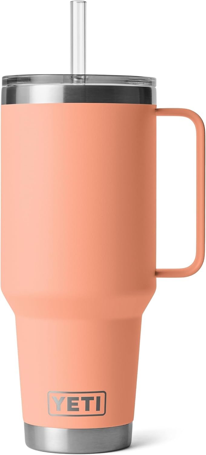 YETI Rambler 42 oz Tumbler with Handle and Straw Lid, Travel Mug Water Tumbler, Vacuum Insulated Cup with Handle, Stainless Steel, Lowcountry Peach