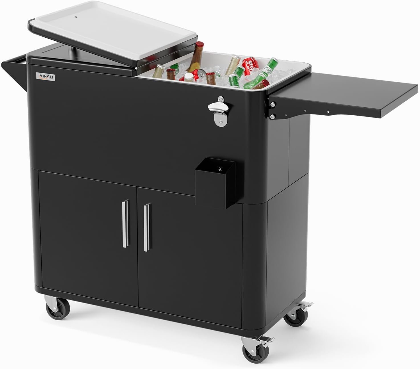 VINGLI Patio Cooler, Ice Chest with Storage Cabinet, Bottle Opener Drainage, Outdoor Cooler for Party, Deck, Pool