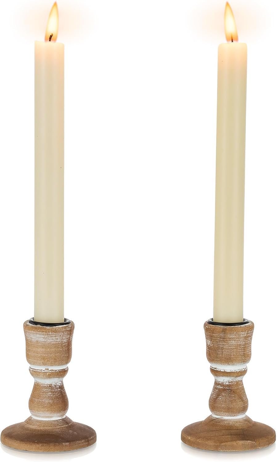 Wooden Candlestick Holders Rustic: Farmhouse Taper Candle Holder | for 0.87″ Taper, Solid Wood, Distressed Finish, Small Fall Decor for Dinning Table, Mantel, Thanksgiving, Christmas, Set of 2