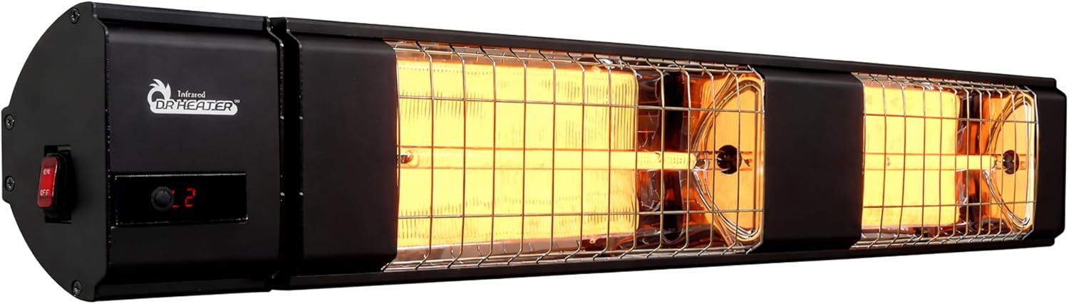 DR. INFRARED HEATER DR-239 3000W Indoor & Outdoor Infrared Patio Heater, Wall or Ceiling Mount, IP55 Weatherproof, Commercial or Residential, 220V-240V Electric Heater with Remote & Mounting Kit
