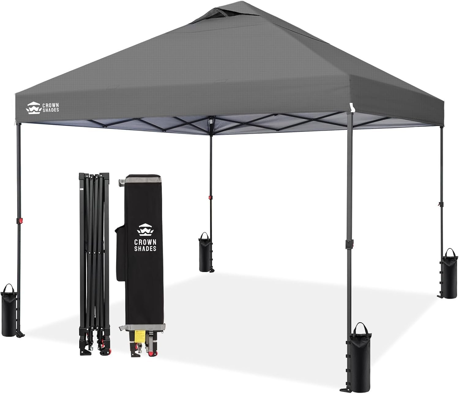 CROWN SHADES 10×10 Pop Up Canopy Tent, Outdoor Canopy, Grid Grey | Patented CENTERLOK One Push Instant,Outdoor Canopy with STO-N-GO Bag,8 Stakes &4 Sand Bags,Waterproof,Vented,Beach,Camping