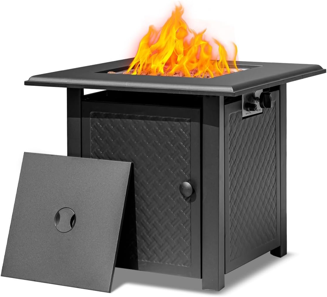 Verdeluxe 28 Inch Propane Fire Pit Table 50,000 BTU Outdoors | Steel Gas Fire Pits with Lid and Lava Rocks,Firepit Table Gatherings, Propane Firepits for Outside Paito Backyard