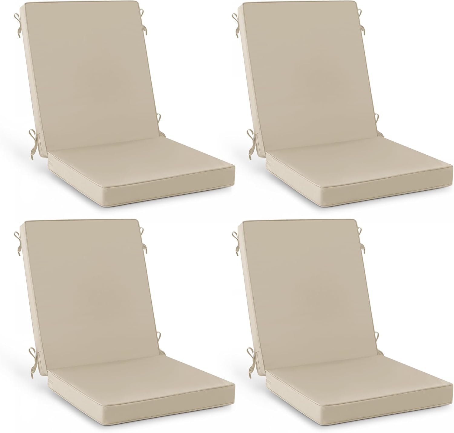 Summsun Outdoor Dining Chair Cushions 4 Pack, Water Resistant High Back Patio Seat Cushion Set with Ties, Removable Covers, Non-Slip Bottom for Garden Lawn Patio Furniture, 44 x 20 Inch, Cream