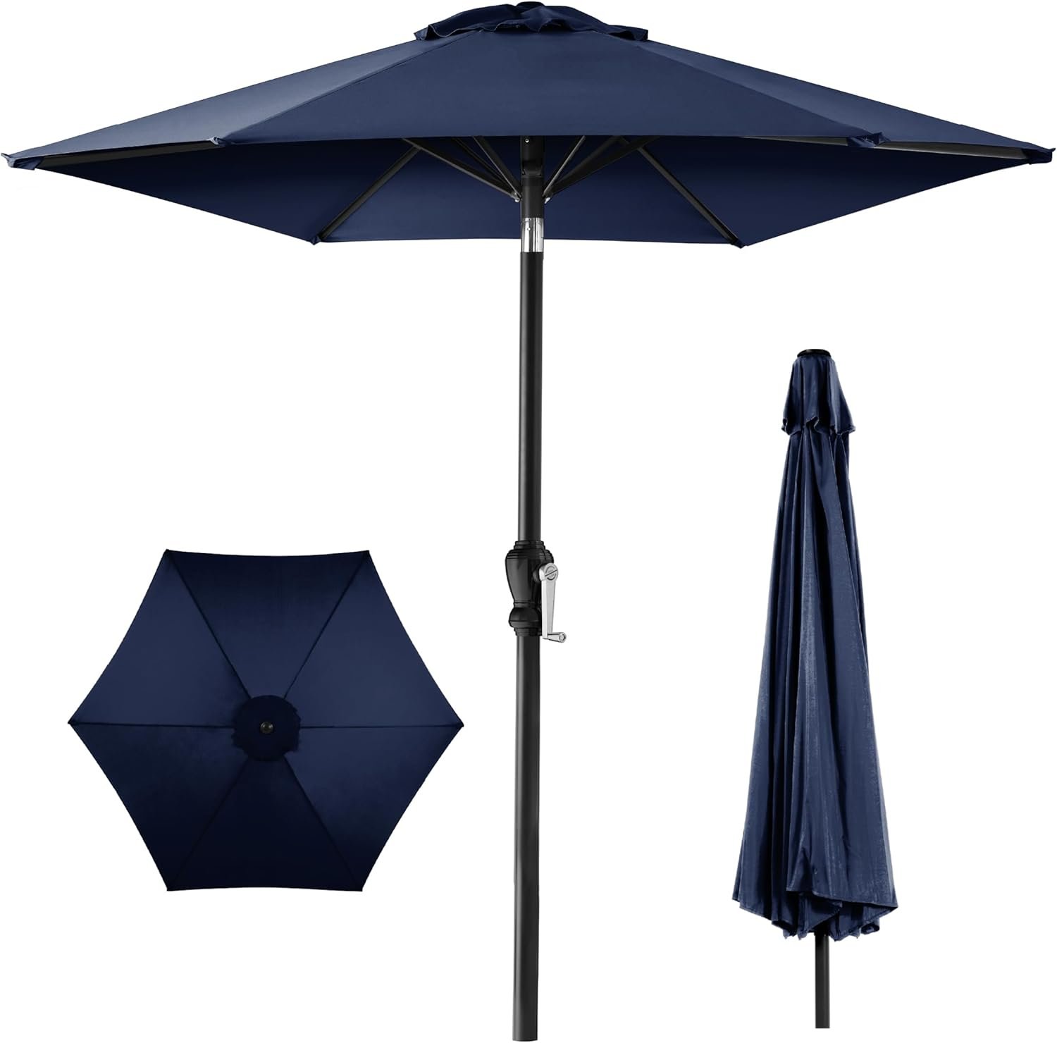 Best Choice Products 10ft Outdoor Patio Umbrella, Outdoor Table Umbrella, Yard Umbrella, Market Umbrella with 6 Sturdy Ribs, Push Button, Tilt and Crank – Navy Blue