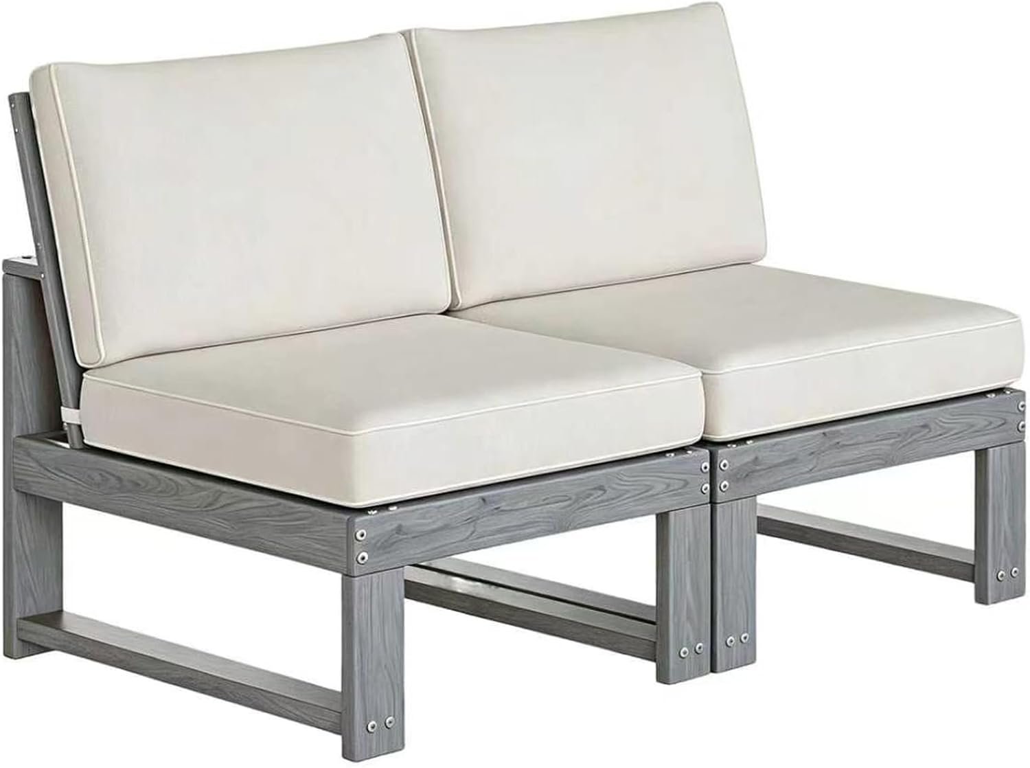 2-Piece Patio Furniture Set,Outdoor HDPE Sectional Sofa with Cushions,Outdoor Sectional Furniture Set for Porch,Backyard,Deck,Grey