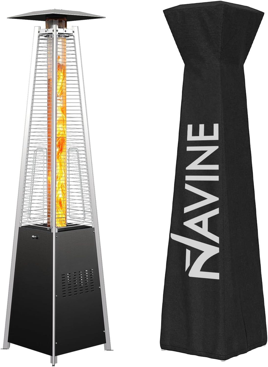NAVINE Pyramid Patio Heater,48,000 BTU Outdoor Propane Patio Heater with Detachable Wheels and Protective Cover for Terrace, Garden,Poolside.（Black）