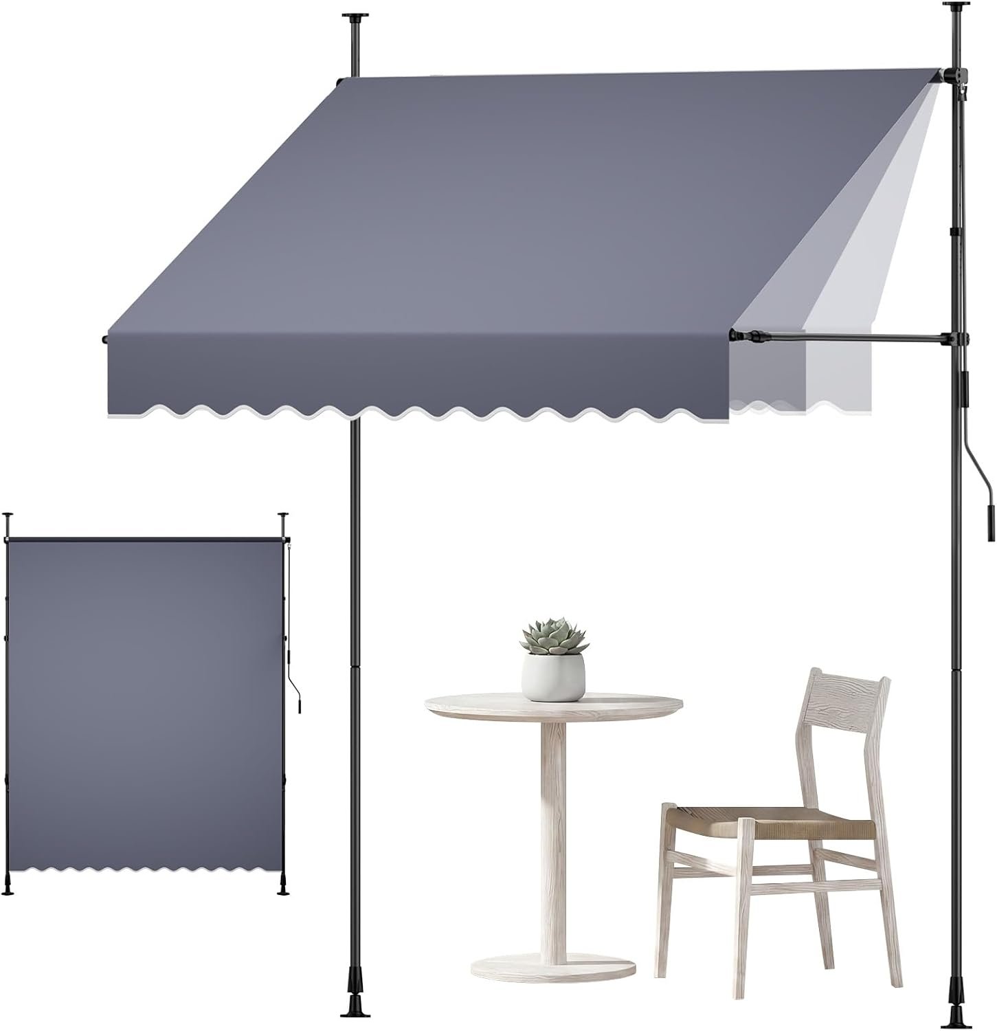 VEVOR Manual Retractable Awning, 78″ x 59″ Outdoor Patio Awnings Sunshade Shelter with 43″-59″ Retractable Side Bar, No Drill Height Adjustable, Crank Handle for Backyard, Balcony, Dark Gray