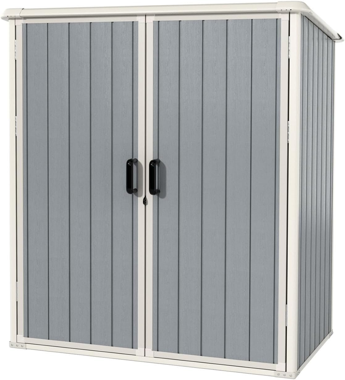 Aoxun 5 x 3FT Outdoor Storage Shed, Resin Shed with Floor and Lockable Door, Plastic Sheds for Garbage Can, Tool, Accessories, Lawn, Garden – Grey