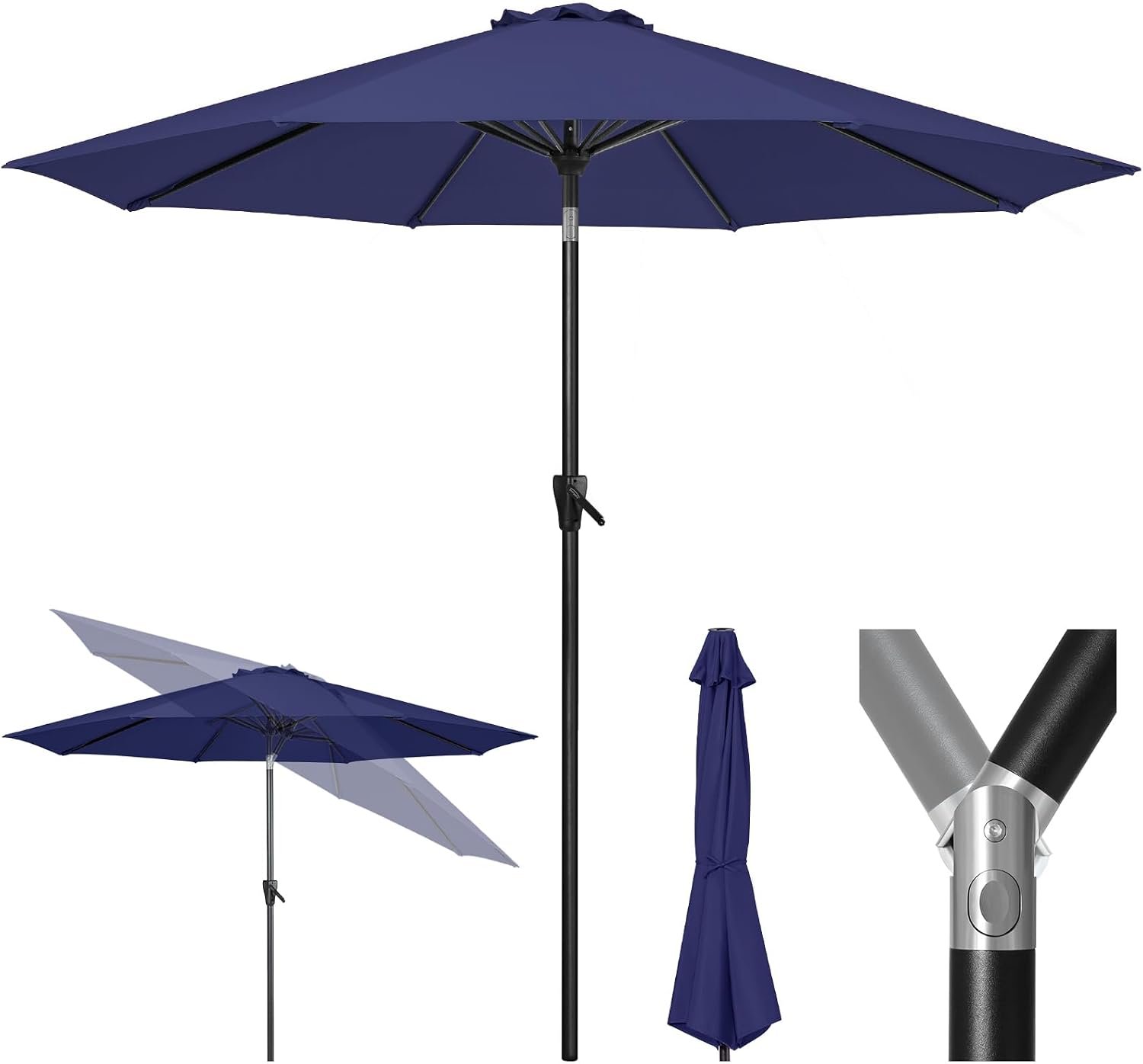 Tempera Patio Market Outdoor Table Umbrella with Push Button Tilt and Crank, Large Sun Umbrella with Sturdy Pole & Fade Resistant Canopy, Easy to Set