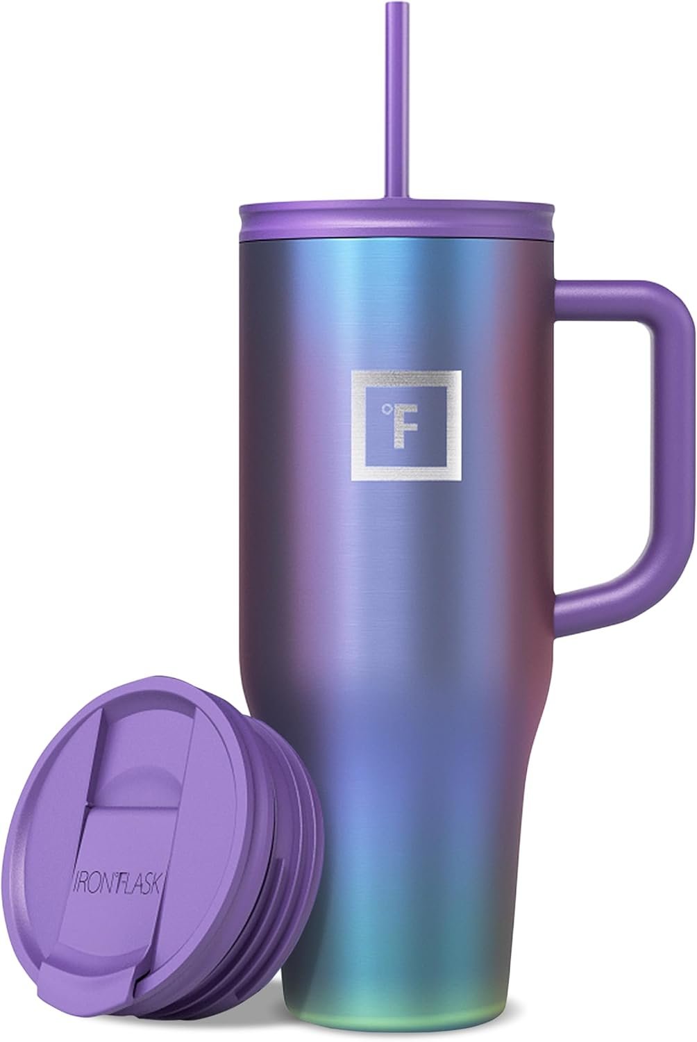 IRON °FLASK 40 oz Co-Pilot Insulated Travel Mug | Insulated Travel Mug with Straw & Flip Cap Lids – Cup Holder Fit, Leakproof, BPA Free (Aurora)