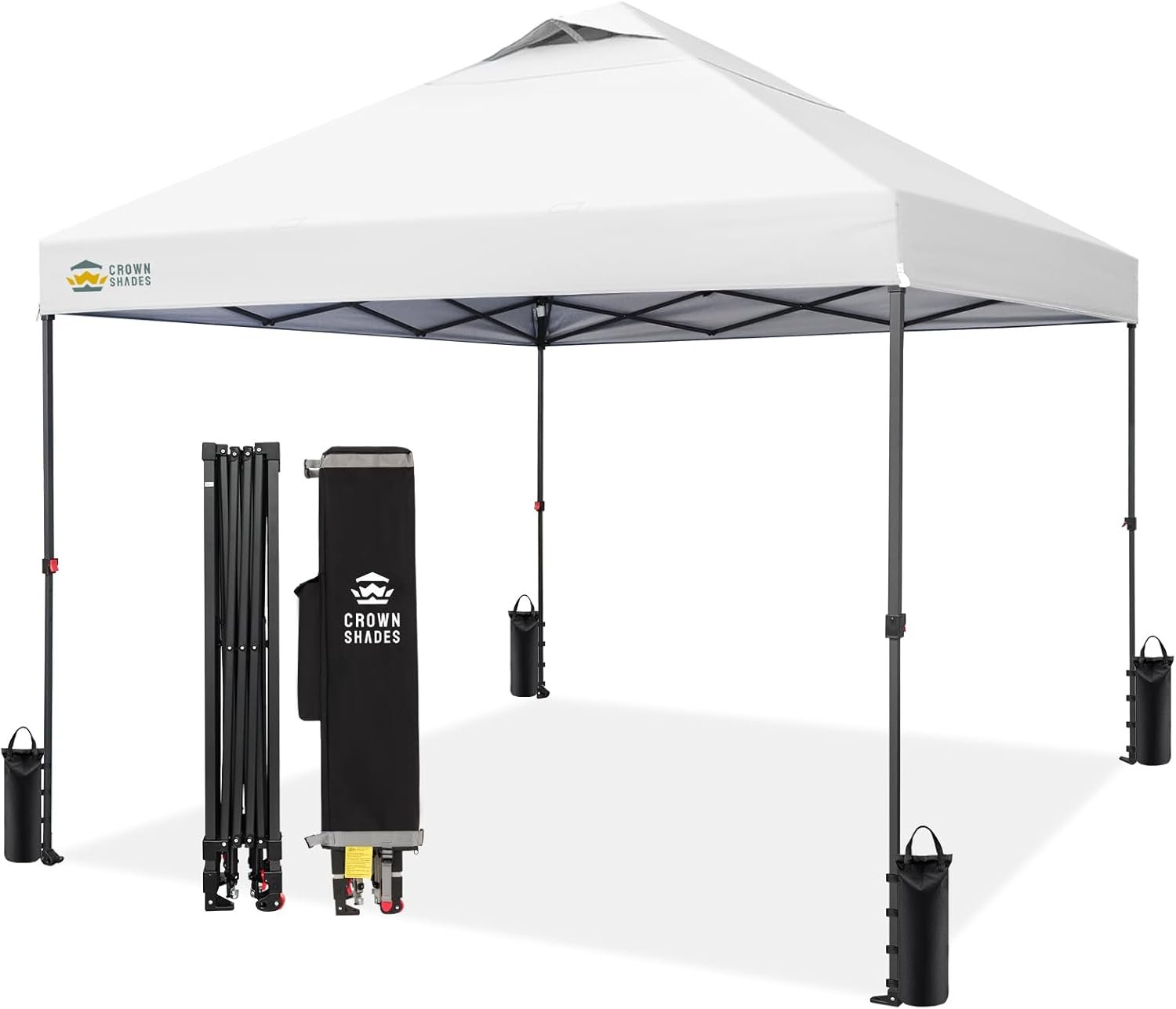 CROWN SHADES 10×10 Pop Up Canopy Tent, Outdoor Canopy, White | Patented CENTERLOK One Push Instant,Outdoor Canopy with STO-N-GO Bag,8 Stakes &4 Sand Bags,Waterproof,Vented,Beach,Camping
