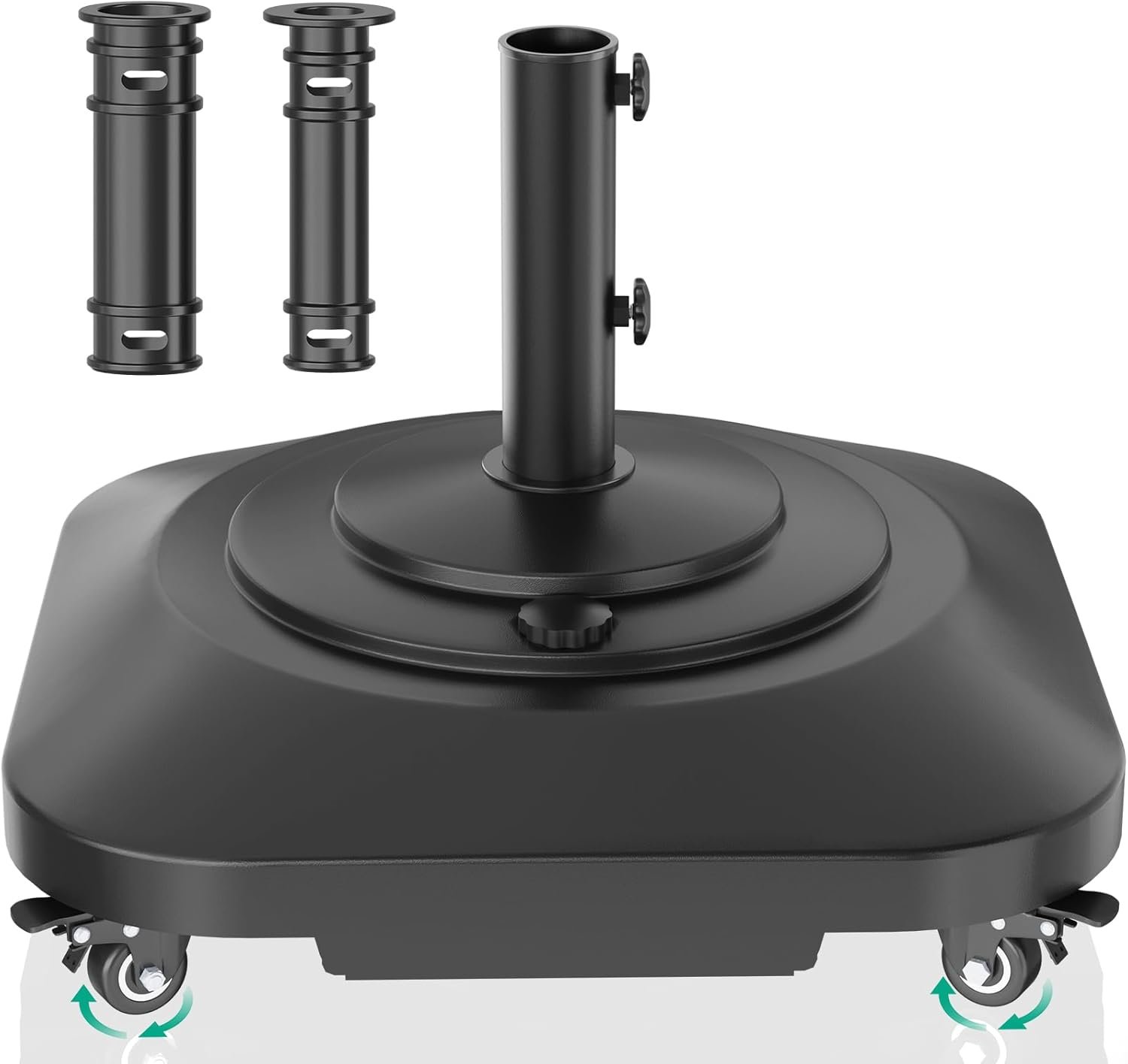 QZER Umbrella Base with Wheels, Umbrella Stand Heavy Duty 100lb Windproof | Fillable Umbrella Base Mobile Square Umbrella Stand Outdoor Base for Patio, Deck, Poolside, Lawn, Fits Most Sized Umbrellas