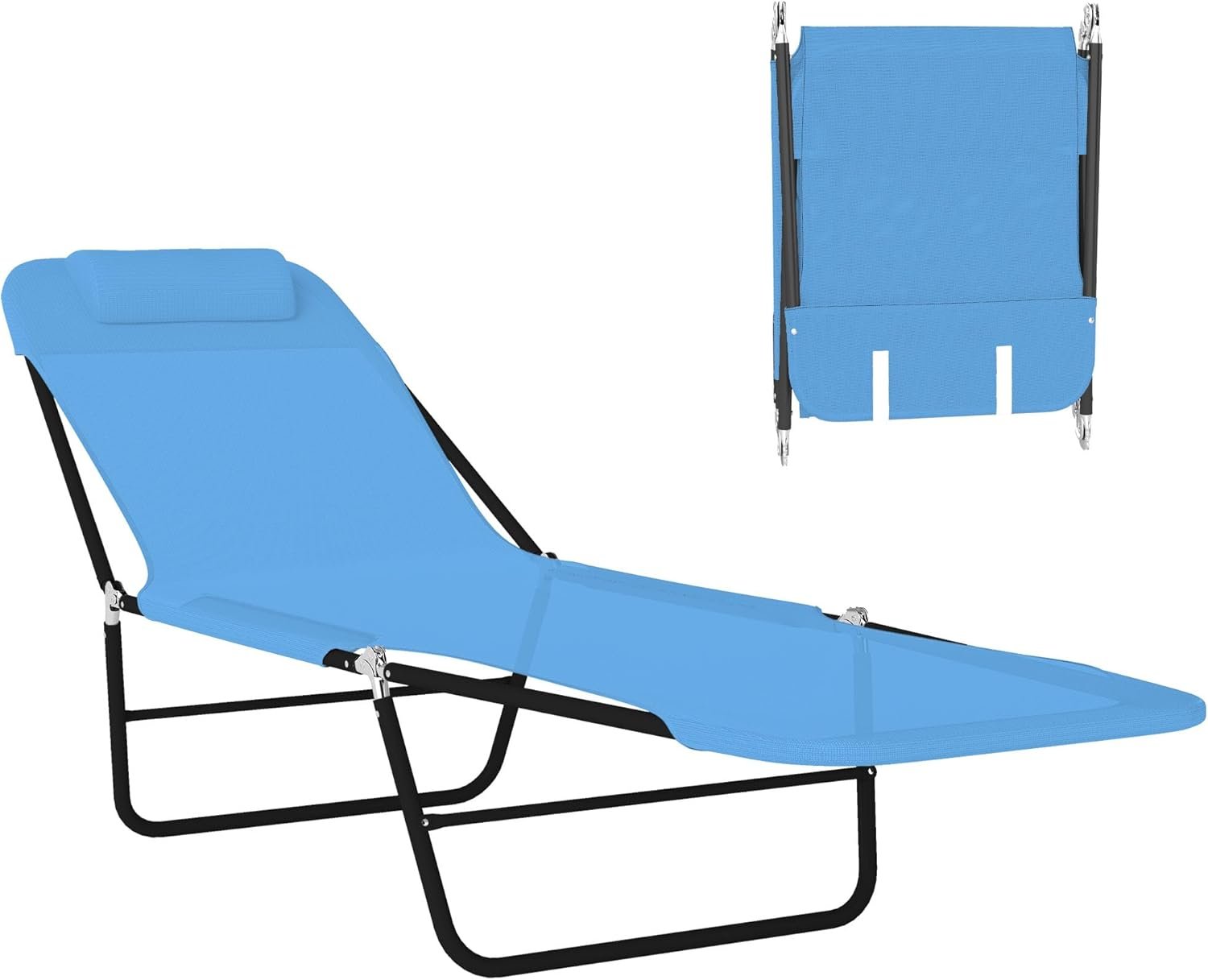 Outsunny Folding Chaise Lounge Chair, Reclining Back, Blue | Sun Tanning Chair for Outside, Breathable Mesh Seat, Headrest, Pool, Beach, Yard, Patio