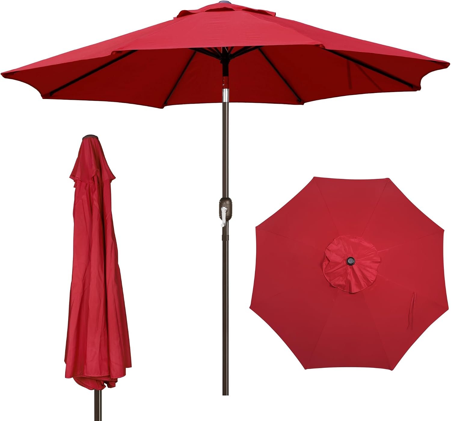Blissun 9′ Outdoor Patio Umbrella, Outdoor Table Umbrella, Yard Umbrella, Market Umbrella with 8 Sturdy Ribs, Push Button Tilt and Crank