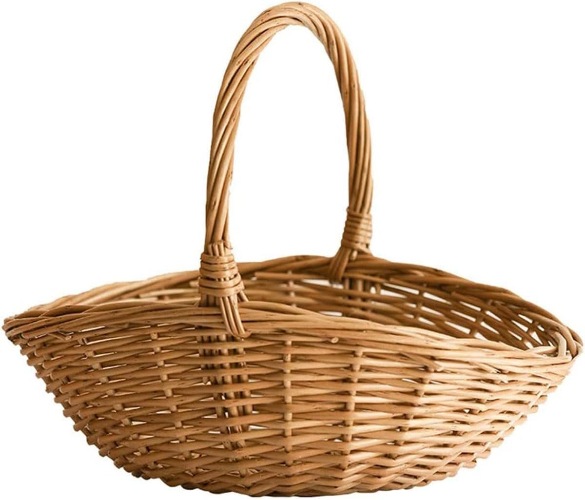 Natural Woven Willow Picnic Basket with Handle – Handcrafted Wicker Storage Basket for Picnic, Shopping, Home Organization, Gifts – Light Brown, Large Capacity, 15.7×13.4×12.5 Inches
