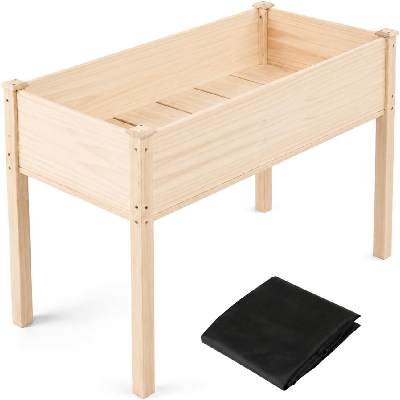VINGLI 48.5″x22.5″x30″ Elevated Raised Garden Bed with Bed Liner, Heavy Duty Wood Planter with Legs for Vegetables Fruits Potato Flower, Outdoor Sturdy Long Lasting Planter Box (Nature – no Wheel)