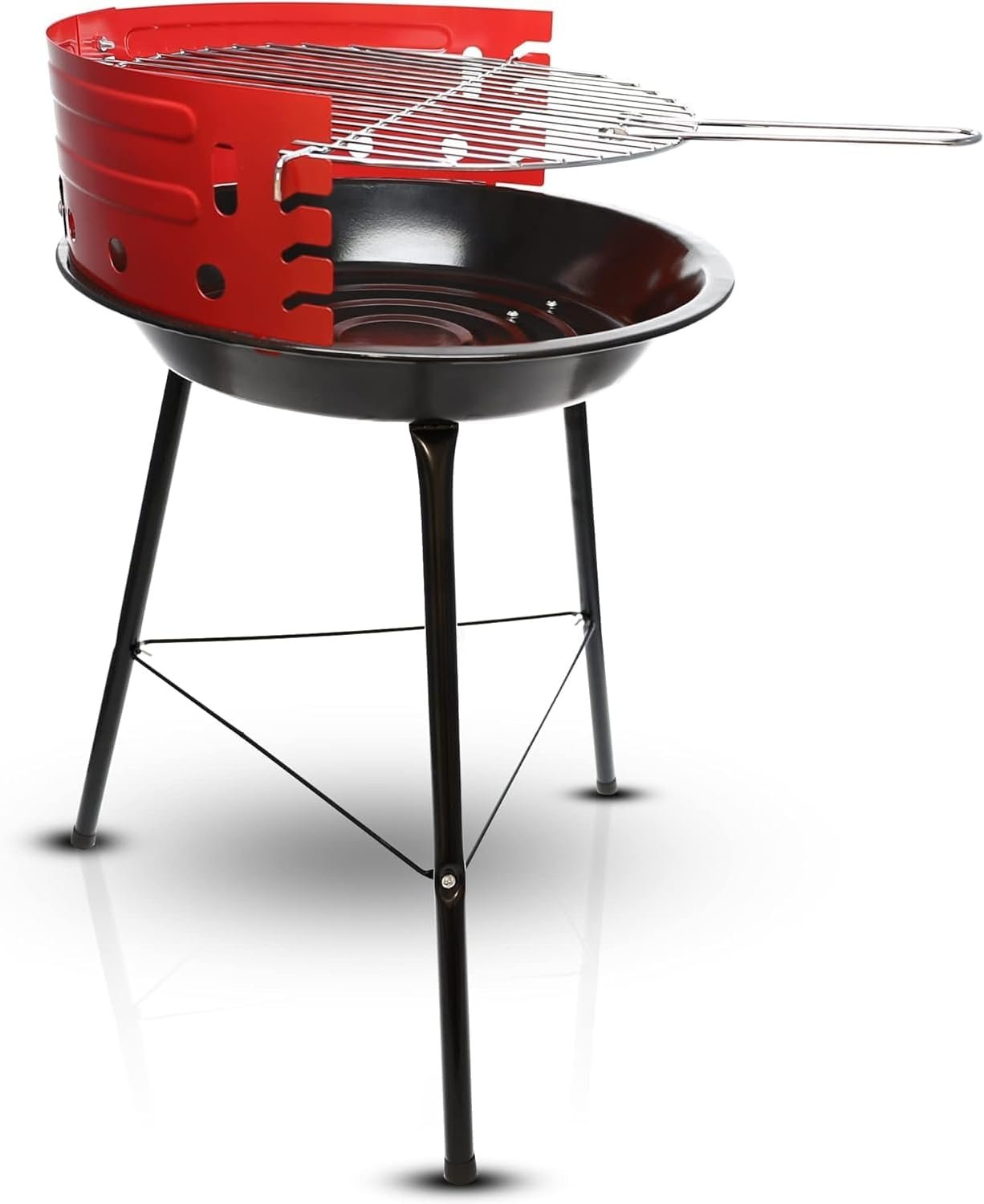 GasOne Charcoal Grill – Barbecue Grill with 4 Levels for Flame Control – Dual Venting System – Portable for Backyard, Camping, Boat, Red