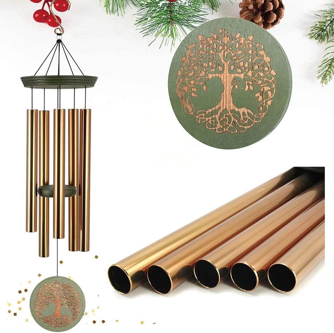 Wind Chimes for Outside,Outdoor Wind Chimes for Mother & Grandma | Large Garden Hanging Decor with Tree of Life Engraving, Perfect Holiday Gift for Yard, Home, Christmas, Birthdays