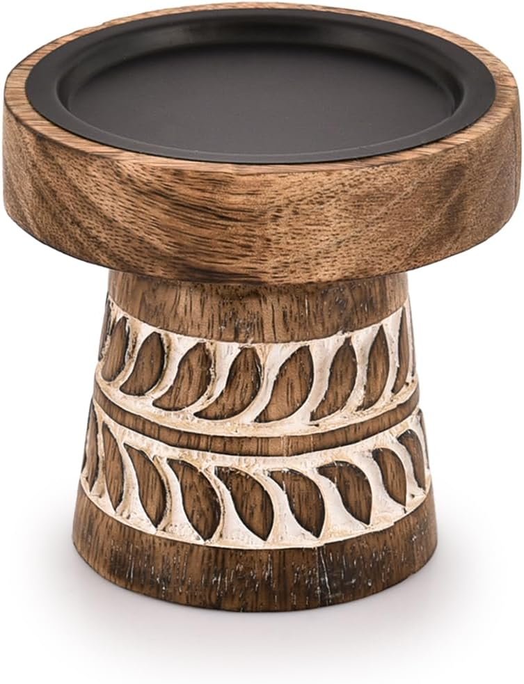 Kimona Candlestick Holders Round Turned Candle Holders for Candles Farmhouse Decorative Candelabras for Table Centerpiece & Home Décor (4″ x 4″ x 4″)