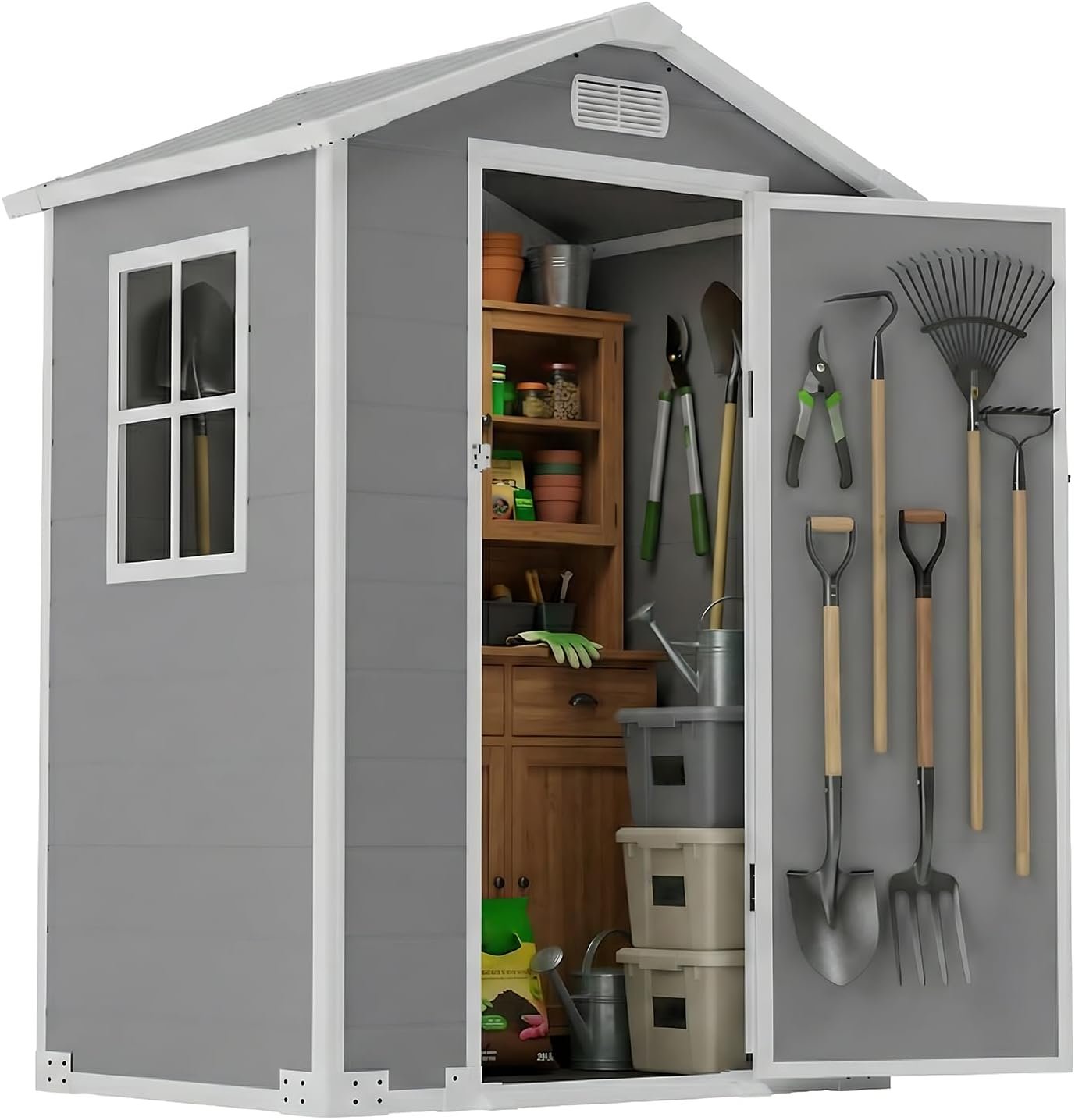 LARBANKE 4×3 FT Outdoor Resin Storage Shed with Sloped Roof & Lockable Door