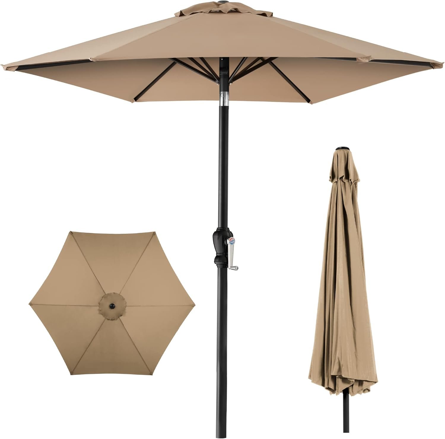 Best Choice Products 10ft Outdoor Patio Umbrella, Outdoor Table Umbrella, Yard Umbrella, Market Umbrella with 6 Sturdy Ribs, Push Button, Tilt and Crank – Tan