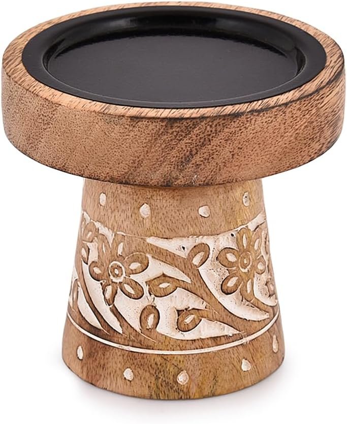 NIRMAN Mango Wood Candle Holders, Wood Candlesticks for Home Wedding Table Decor Centerpiece (4″ x 4″ x 4″)