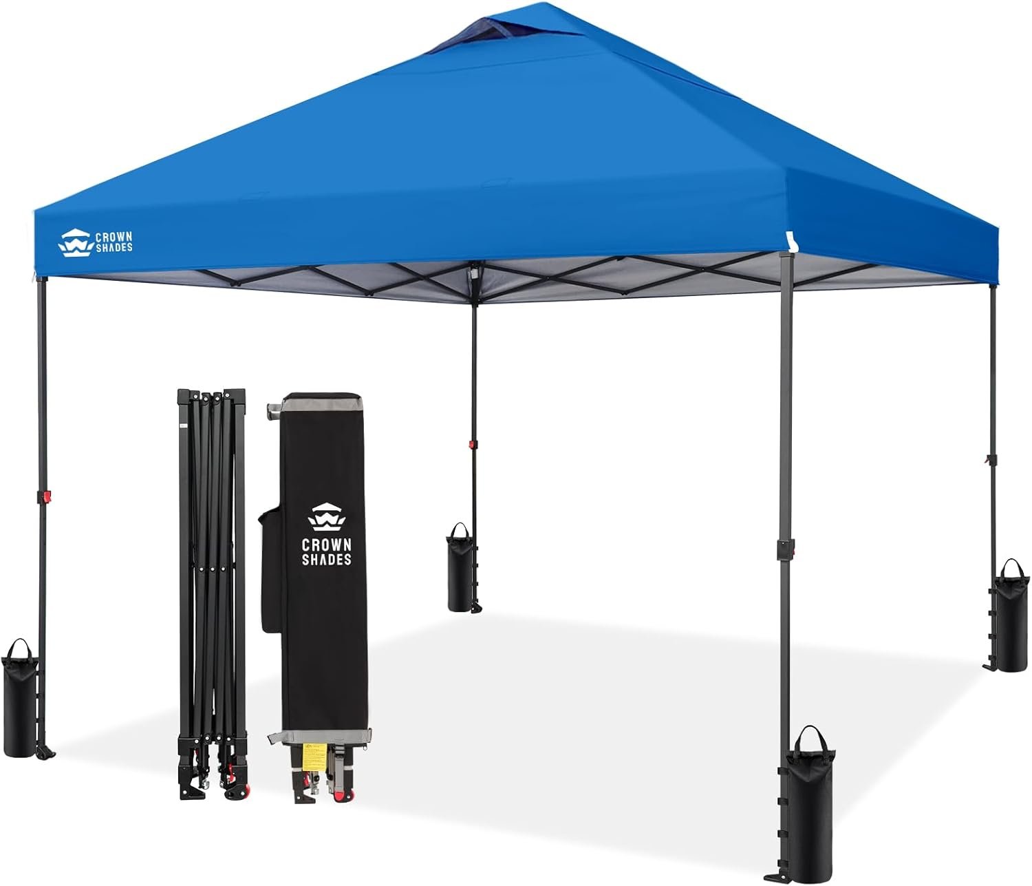CROWN SHADES 10×10 Pop Up Canopy Tent,Outdoor Canopy,Blue | Patented CENTERLOK One Push Instant,Outdoor Canopy with STO-N-GO Bag,8 Stakes &4 Sand Bags,Waterproof,Vented,Beach,Camping