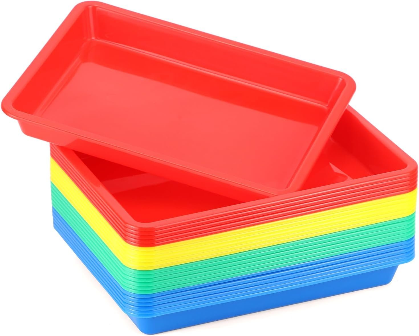 QWORK Activity Plastic Art Trays, 24 Pcs, 11 x 8.66 x 0.98 Inch Stackable Craft Tray, 4 Colors Avaliable