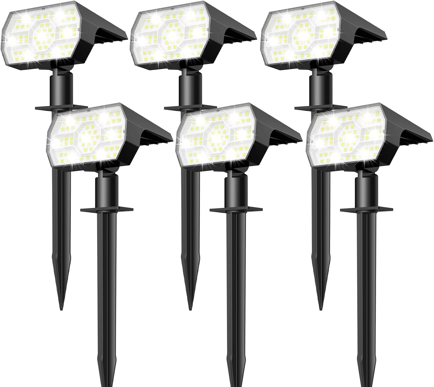 NYMPHY Solar Lights Outdoor Waterproof IP68, 56 LED 3 Lighting Modes Solar Powered Garden Yard Spot Solar Lights for Outside Landscape- 6 Pack (Cool White) | 56 LED 3 Lighting Modes IP68 Waterproof Solar Powered Garden Yard Spot Solar Lights for Outside Landscape
