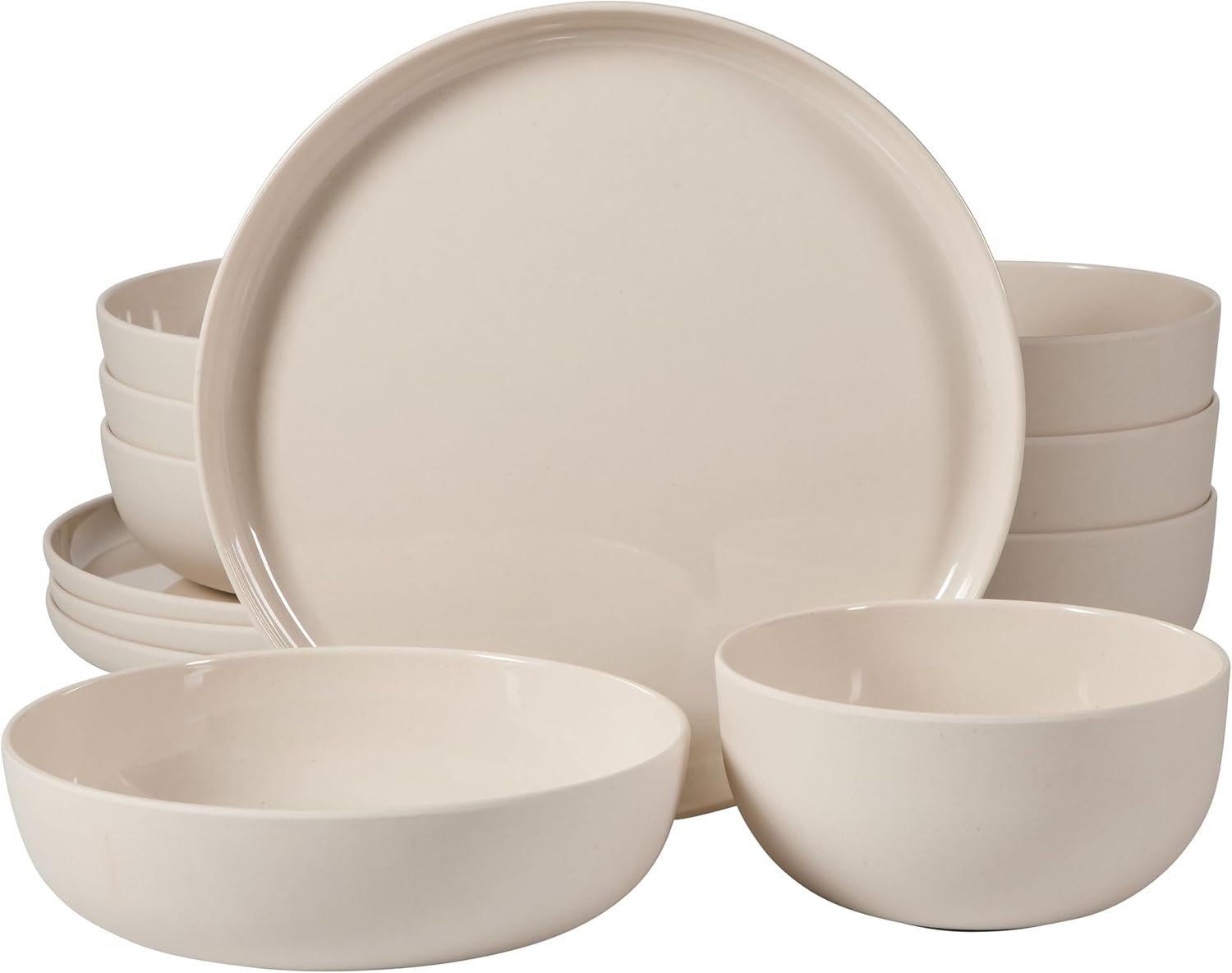 Gibson Home Candy Skies 12 Piece Unbreakable Wheat Straw Melamine Plates and Bowls Dinnerware Set – Outdoor, Camping, & Everyday Use – Matte Exterior/Shiny Interior Taupe Cream