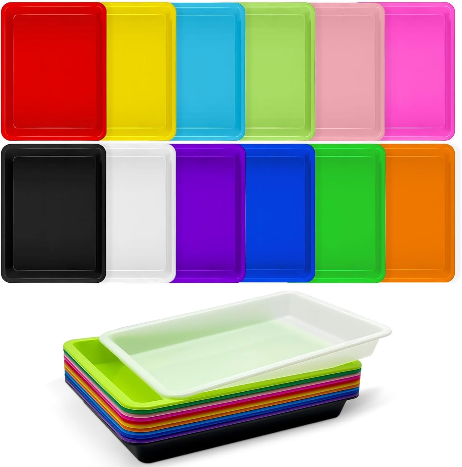 12 Colors Plastic Art Trays,12 Pack Colorful Activity Crafts Tray,Activity Serving Tray, Plastic Art Art Trays for DIY Projects,Beads,Painting,Jewelry
