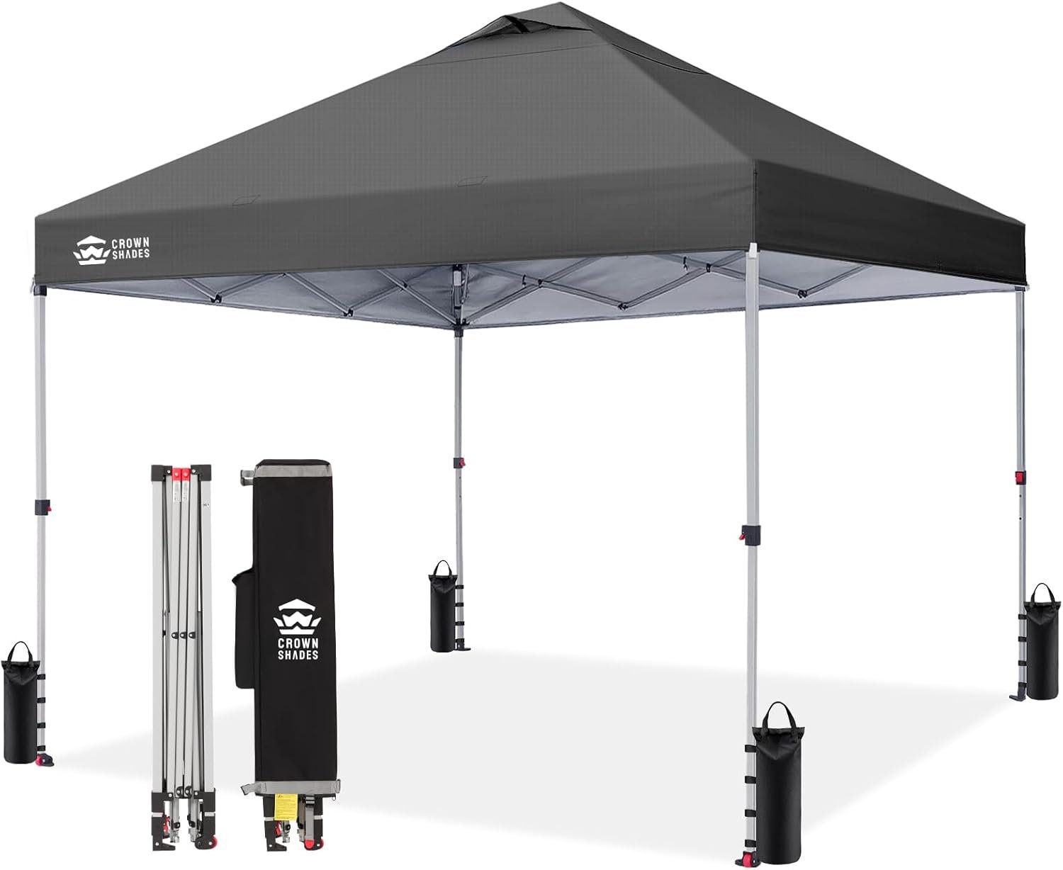 CROWN SHADES 10×10 Pop Up Canopy Tent with One Push Setup, Gird Gray | Patented CenterLok, Easy Outdoor Sun Shade for Events, Parties, Camping – Gazebo with STO-N-Go Cover Bag, Silver-Coated Top