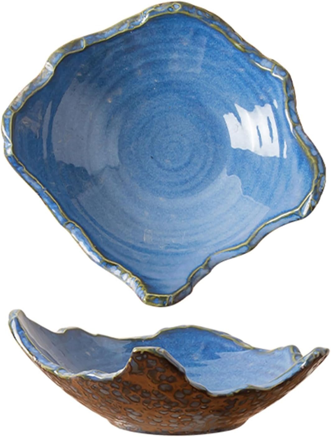 8″ Small Ceramic Decorative Bowl 1 Pice – Irregular Rim Reactive Glaze Candy Bowl, Berry Bowl, Entryway Catchall, Japanese Style Fruit Dish for Tabletop or Home Decor (Blue)