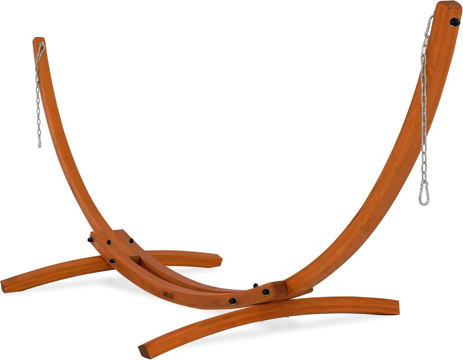Lazy Daze Hammocks 12 FT Outdoor Arc Wood Hammock Stand, 2 Person Hard Pine Wood Hammock Stand with Carabiners and Chains for Outdoor Patio Garden Yard Poolside, 400lb Capacity, Brown